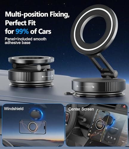 CloudValley Magnetic Phone Holder for Car, 360°Rotatable Foldable Phone Mount with Strong Vacuum Suction Cup, Universal Stand for iPhone 16/15/14, Samsung Compatible with Mirror, Windscreen, Black — view 6