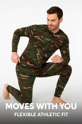 Men’s Camouflage Thermal Baselayer Onesie – Full Body Zip Jumpsuit for Hunting, Outdoor Work & Cold Weather | Stretch Fit, Moisture-Wicking, Lightweight Insulated Undersuit[Green Camouflage,M] — view 2