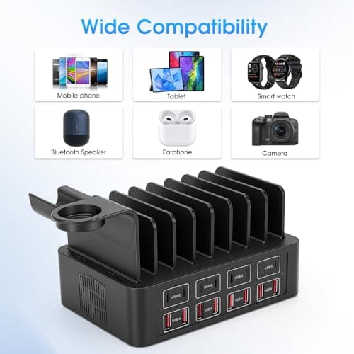 USB C Multi Charger Station, 16 Port 150W USB Charger Fast Multiple Charging Station with 8 Cables, Multi Device USB A Phone Ipad Desktop Smart Charger Stand with Removable Divider — view 3