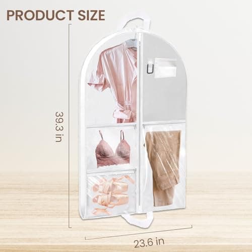 2 Packs 39.37 Inch Dance Costume Garment Bag for Travel with Handles, Kids Hanging Clothes Cover for Girls Closet Storage with 3 Clear Zipper Pockets & 1 Large Zipper Pocket (White) — view 2