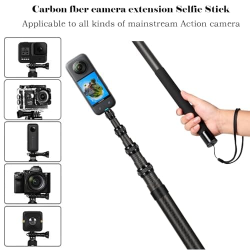 3m 9.8ft Carbon Fiber Invisible Selfie Stick for Insta360 ONE X6 X5 X4 X3 X2 RS Extended Long Pole for Insta 360 Panoramic Camera (Black) — view 3