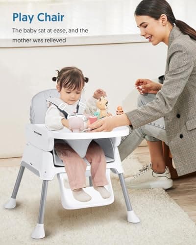 Bellababy 3 in 1 Baby High Chair, Convertible Highchair to Booster Seat & Toddler Play Chair, Foldable Feeding Chair with 5 Point Harness, Removable Washable Tray & Waterproof PU Mat for 6–36 Months — view 4