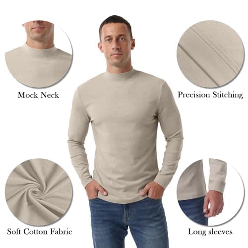 Hisir Men's Thermal Top, Mock Neck Cotton Base Layer, Apricot, L — view 4