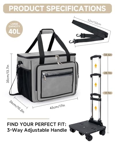 Amythe Rolling Teacher Tote Bag with 15.6" Laptop Compartment, 5 Wheels Craft Cart Organizer with Detachable Trolley, Laptop Briefcase for Women for Office,Work,Travel, Grey — view 2