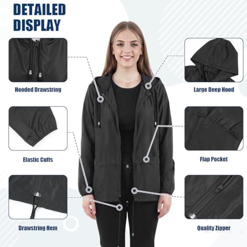Vicloon Women's Lightweight Waterproof Rain Jacket, Hooded Breathable Packable Running Raincoats, Sun Protection Windproof Rain Jacket for Outdoor Hiking, Running, Cycling — view 2