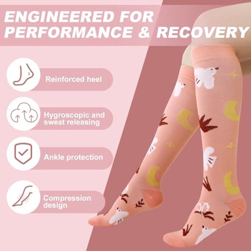 6 Pairs Compression Socks for Women, Animals Flight Pressure Socks, L-XL — view 2