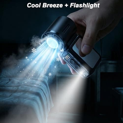 Portable Handheld Fan with Ice Cooling Plate and Flashlight, Personal Mini Turbo Fan Rechargeable, 18000 RPM 199 Speeds, Pocket AC Fans Blow Cold Air Summer Essentials for Outdoor Beach Travel Makeup — view 2