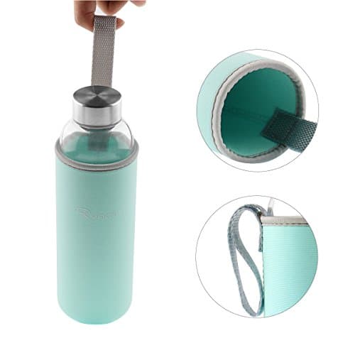 RYACO Glass Water Bottle 550ml/18oz,Borosilicate Glass Bottle with Neoprene Protective Case for Hot Cold Drinks,BPA-Free Leak Proof,Sport Water Bottles with Sponge Brush,Dishwasher Safe — view 6