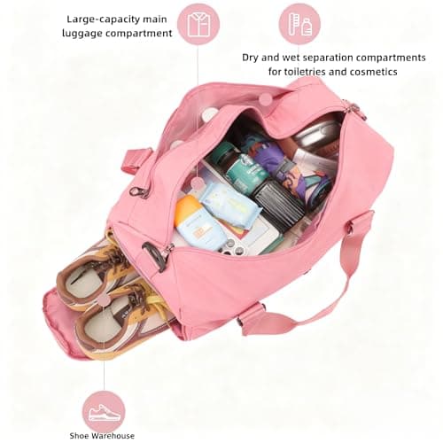 ROSSRORE Womens Gym Sports Travel Bag with Shoes Compartment & Wet Pocket, Weekend Overnight Duffle Hospital Bag Carry On Bag Holdall for Travel Swimming Beige — view 3