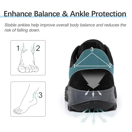 TRAILBLITZ Hiking Shoes Sport Outdoor Walking Shoes Mens Lightweight Breathable Durable Hiking Boots Deep Lugs & EVA Cushioning Woman Man (Black,6) — view 4