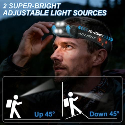 HOTUT LED Head Torch, 2 Pack Super Bright LED Headlamp with Motion Sensor and Magnetic Base, 3 Modes, Head Torch Rechargeable, IPX4 Waterproof, for Power Cuts, Emergency, Running, Hiking — view 5