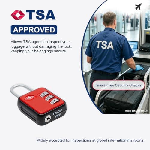 UP Security TSA-Approved Combination Padlock - Durable, Resettable, Compact Travel Lock for Luggage, Suitcase, Gym Locker, and More (Black+Red) — view 3