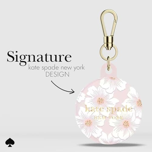 kate spade new york AirTag Holder with Gold Ring Clip - Protective Case for Apple AirTag - Hollyhock Cream — view 3