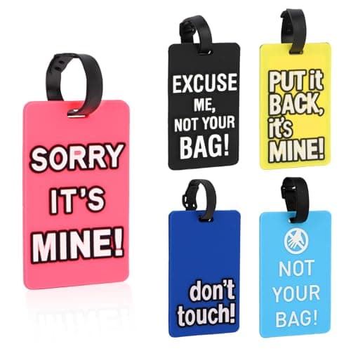 Srotmirw 5Pcs Assorted Colour Funny Slogan Silicone Luggage Tags