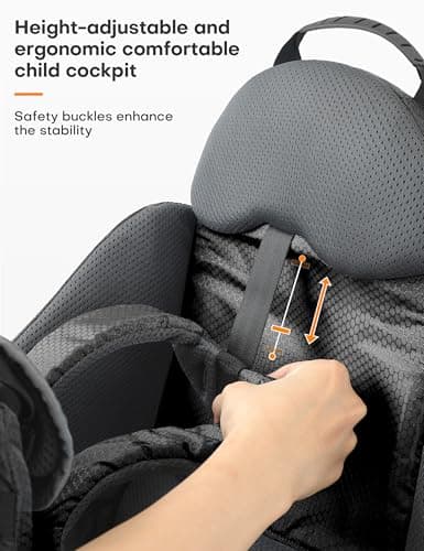 besrey Baby Backpack Carrier, Toddler Hiking Backpack with Safety 3-Height Seat, Adjustable Straps&Waist Belt, Foldable Frame Lightweight Large Capacity Child Carrier for Hiking (Shiny Black) — view 6