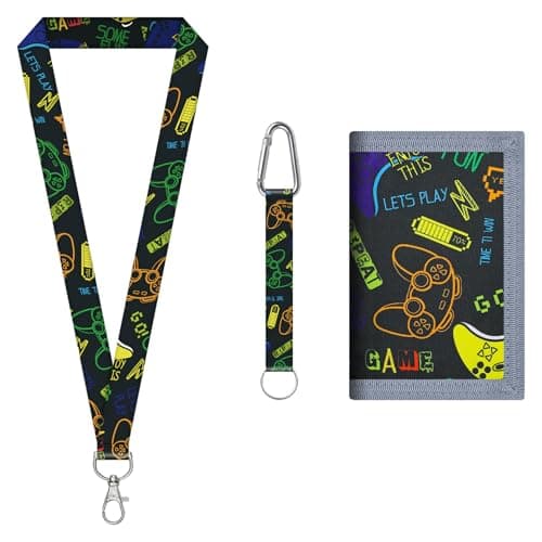Kids Wallet Tri fold Coin Pocket,Boys Wallets for Teenagers,Children Neck Pouch with Zipper Key Chain and ID Window Card Holders with Lanyard and Key Chain Holder for Toddler Children Birthday Gifts