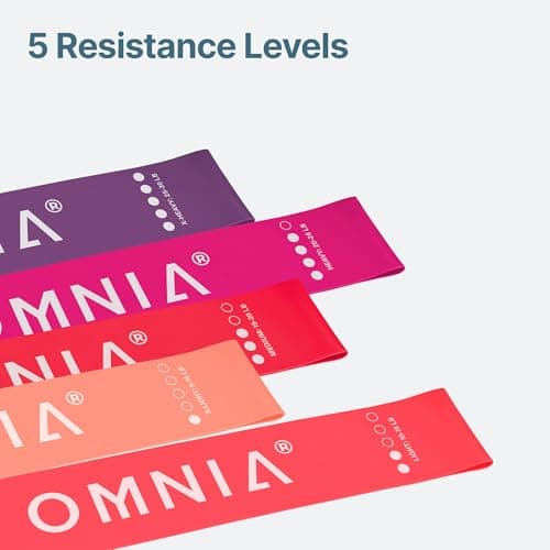 OMNIA Resistance Bands Set for Home Workouts – Durable Exercise Bands for Strength Training, Yoga, Pilates, Physio – 5 Resistance Levels – Unisex Fitness Bands (Pink/Purple) — view 4