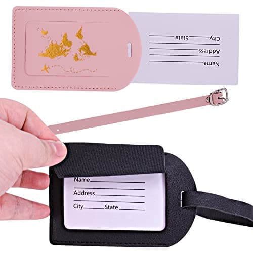 Udewo 3 Pcs Leather Baggage Labels, Luggage Tags Personalised Leather Luggage Tags Suitcase Labels Tags Travel Labels Tag Holder for Luggage Cruise Waterproof Travel Accessories — view 5