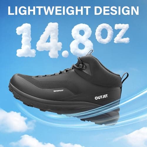 OUTJET Men's Waterproof Hiking Boots Lightweight Comfortable Breathable Outdoor Walking Trekking Boots Black — view 4