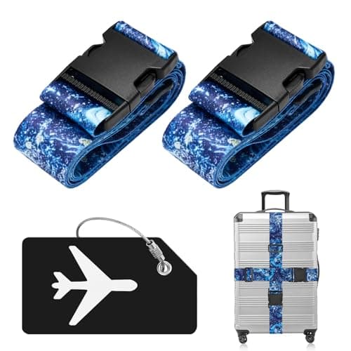 ZOUIQSS 2 Pack Adjustable Luggage Straps,Heavy Duty Suitcase Belts,Luggage Tag Travel Packing Straps with Quick Release Buckle(Colorful Blue Starry Sky) — view 3
