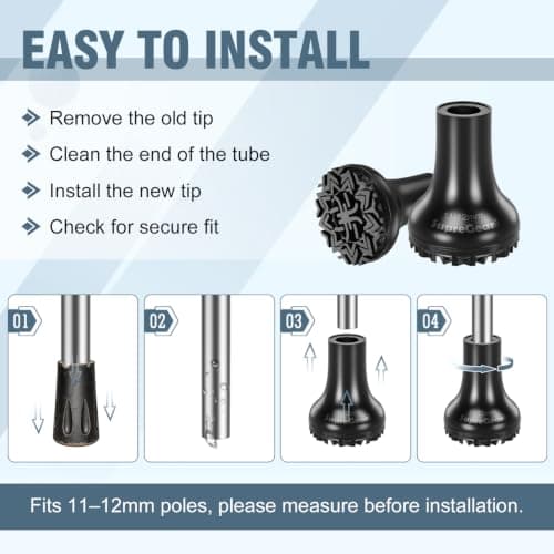supregear Heavy Duty Rubber Replacement Tips for Hiking and Trekking Poles, Wide Non Slip Base for Trail Stability, Durable Shock Absorbing Walking Sticks Tip Protectors, 4-Pack, Black — view 3
