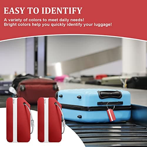 Luggage Tags, 2Pcs Aluminum Alloy Baggage Labels, Suitcase ID Tag Set, Handbag Tag Labels Travel Accessories for Checked Luggage, Hand Luggage and Handbags - Red — view 5