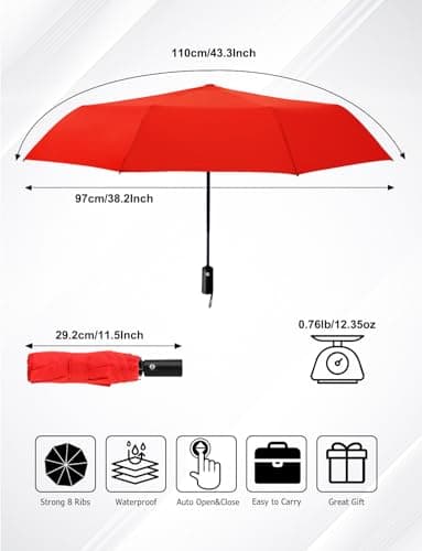SoulRain Compact Windproof Travel Umbrella - Small, Mini Folding Parasol Kring Buckle. for Backpacks and Cars, Offering Sun & UV Protection(Red) — view 2