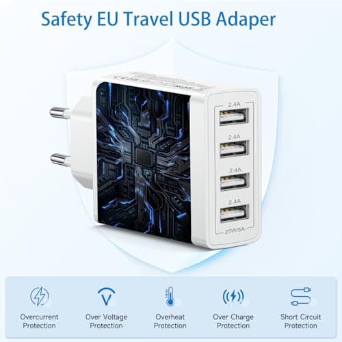 EU Travel Adapter Charger, 25W European Plug Adapter Fast Charging with 4 USB A, European Wall Adaptor EU Adaptor Plug for iPhone, iPad, Samsung, European to UK Plug Adaptor for France Spain Germany — view 4