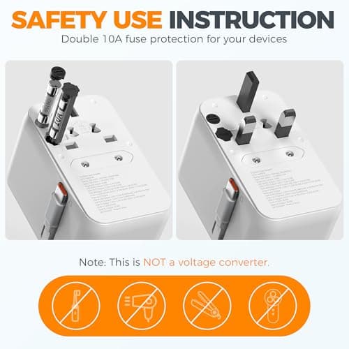 TESSAN Universal Travel Adapter Built-in 35W USB-C Cable, UK for EU/US/AU — view 5