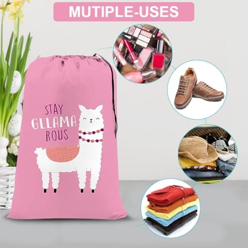 flintronic Extra Large Laundry Bag, 61×91cm Foldable Storage Bag, Dirty Clothes Bags, with Drawstring Closure, Durable Rip-Stop, Convenient, for Travel/Bathroom/Bedroom/Dormitory-Pink Lamb — view 4
