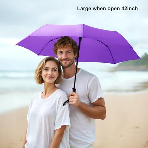 RusuiQinsan Compact Umbrella, Windproof Strong, Folding Travel Umberella, Pocket Sun Umbrella for Men & Women(Purple) — view 6