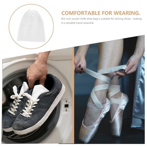 LRXIYODE 50pcs Non-Woven Fabric Shoe Bags Drawstring Dustproof Travel Shoe Covers Medium 32x38cm Portable Storage Pouch for Men Women Gym and Handbag Use — view 5