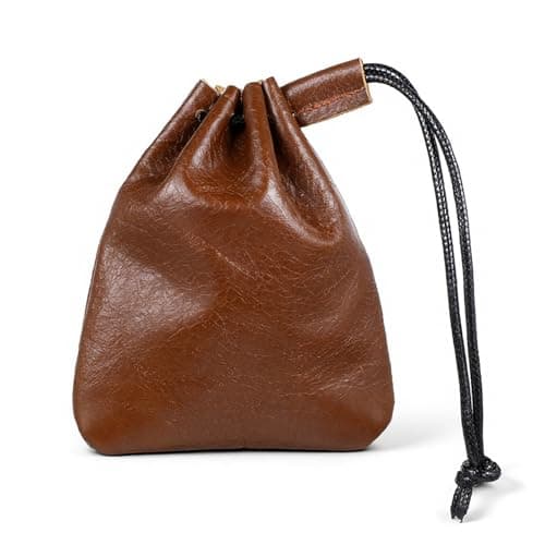 Leather Drawstring Pouch, Leather Storage Bags, Medieval Coin Purse Organizer, Small Waterproof Pouch Vintage Pouches for Earphone Jewelry Men Women Costume Accessories (Brown)