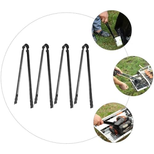 Angoily 4pcs Ergonomic Iron Charcoal BBQ Tongs with High Friction and Labour Saving Grip, for Backyard Barbecue and Camping Outdoor Charcoal Clamps and Barbecue Tools — view 3