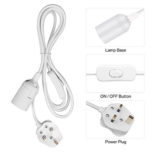 Wowsale Pendant Light Ceiling Lighting Fitting, E27 Lamp Holder Suspended Pendant Light Fitting Kit, 2 Core Gold Fabric Cable Plug with On/Off Switch- UK Plug (White, 2m) — view 6
