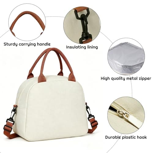 YIGAARUI Insulated Lunch Bag for Men Women with Shoulder Strap & Handles, Leakproof Thermal Cooler Tote for Work School Picnic Travel （Beige） — view 3