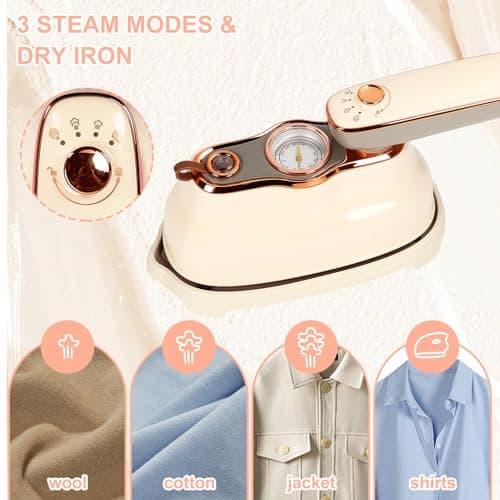 Upgrade Rotary Travel Steamer Iron for Clothes, 2 in 1 Pointer Temp Display Portable Garment Steam Generator, 1200W, Large Tank 200ml, 20S Heat-Up, Travel Essentials, Gifts for Mums, Girlfriends, Wife — view 6
