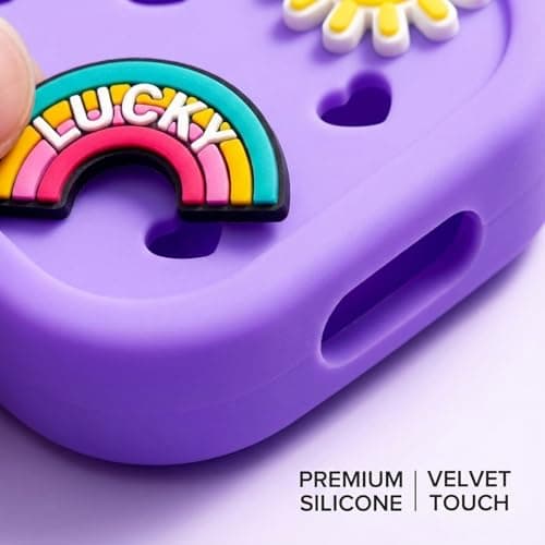 FrostyFlair Small Silicone Protective Case for 30ml Hand Sanitiser Bottles - Portable Cat-Shaped Cover with 6 Charms and Keyring (1 Piece, Purple) — view 5
