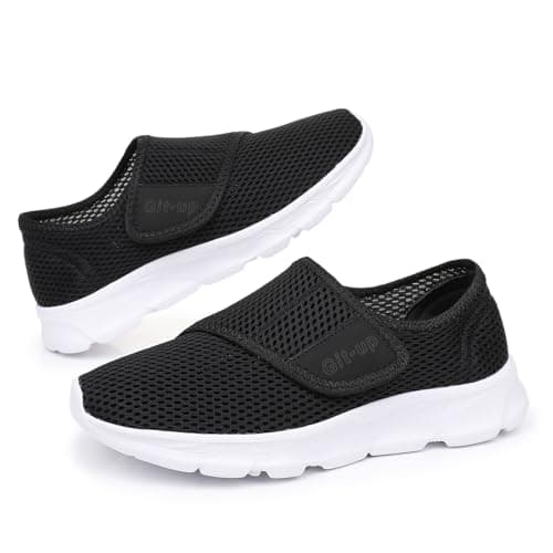 Git-up Women's Walking Shoes Ultra Lightweight and Breathable, Hook and Loop Water Shoes for Indoor and Outdoor, Slip On Athletic Shoes for Walking Hiking Stream, A-black, 6