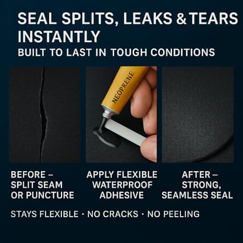 Wetsuit Neoprene Repair Kit - Fix neoprene Wetsuits - Drysuits - Fishing Waders - Neoprene Boots And Gloves - Neoprene Glue And Heavy Duty Instant Fix Tape Patches - Waterproof Long Lasting Repair — view 4