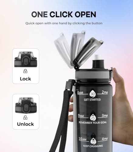 1L Water Bottle Made of BPA-Free Tritan Material, Sports Water Bottle with Removable Straw & Hydration Time Markerings, Ideal for Gym, Travel, Home, School and Outdoor Activities - Gray Gradient — view 5