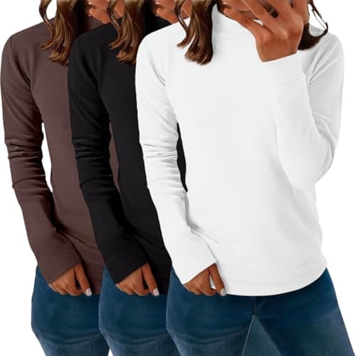 Womens 3 Pack Long Sleeve Tops Turtleneck Jumpers Long Sleeves Mock Neck Thermal Base Layer Top Slim Fit Warm Wicking Underwear Lightweight Breathable & Easy Care Shirts Ladies Winter Soft Pullover — view 2
