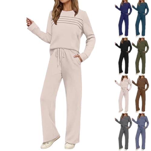 2 Piece Outfits Women Summer Vacation Gym Matching Lounge Wear modest Smart Tracksuit Sets Long Sleeve Sweater Pullover Tops High Waist Jogging Pants Oversized Running Leisure Suits with Pockets xs xl — view 6