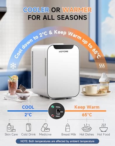 KOMORE Mini Fridge, 18L Portable Small Fridge, Cooler & Warmer, White — view 3