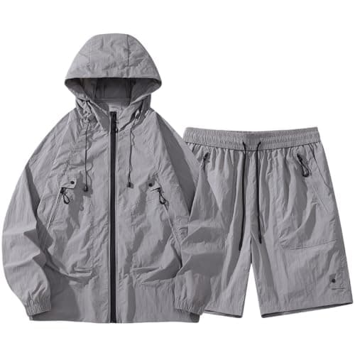 Mens Tracksuit 2 Piece Rain Jacket Cargo Shorts Set Waterproof Windbreaker — view 4
