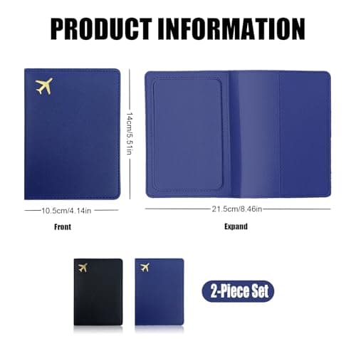 KYRINOVA 2 Pcs Passport Holder, PU Leather Travel Document Holder, Portable Passport Wallet for Travelers Business Cards Tickets (Dark Blue Black) — view 2