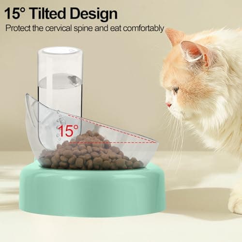 Itingy 15° Tilted 3-In-1 Cat Food Bowl Set with Removable Water Bottle — view 3