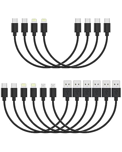[30CM, 10-Pack] Multi Short USB C/Lightn-ing/Micro Mixed Cables, Multiple Fast Charge & Sync Short USB Cables Bulk for Charging Station for iPhone17&15, iPhone5-14, iPads, Mobiles, Tablets - Black