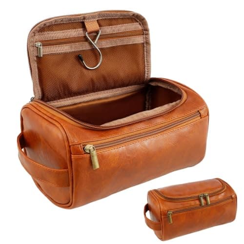 Water-Resistant Leather Travel Toiletry Bag for Men, 25x13x13cm