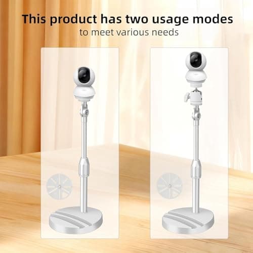White No Drill Desktop Security Camera Mount - Telescoping Bracket with 3-in-1 Phone Holder Base for Surveillance IP Camera, Arlo, Wyze, Live Streaming Devices, 1/4" Screw — view 5